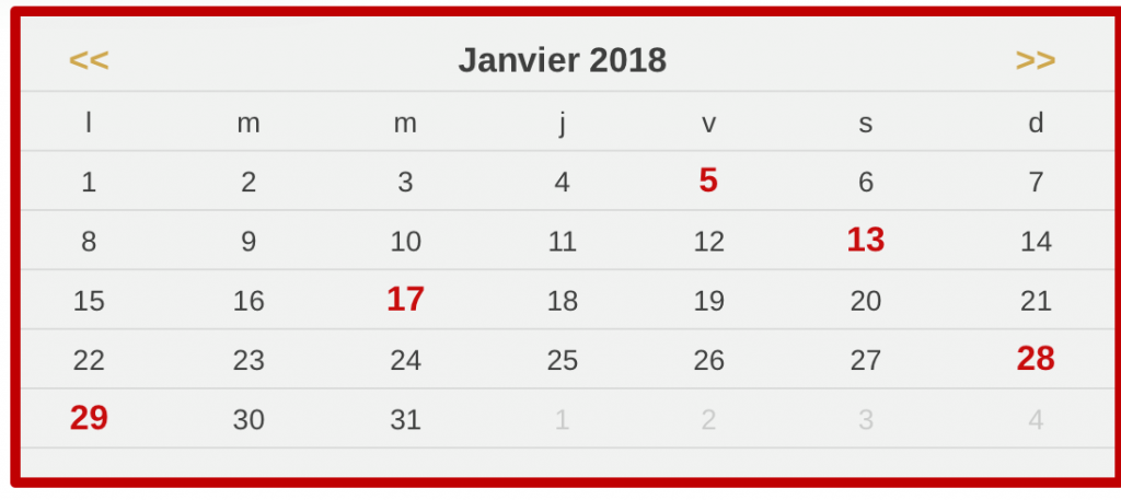 Helene Weber Feng shui Classique Calendrier des Bonnes Dates 2018